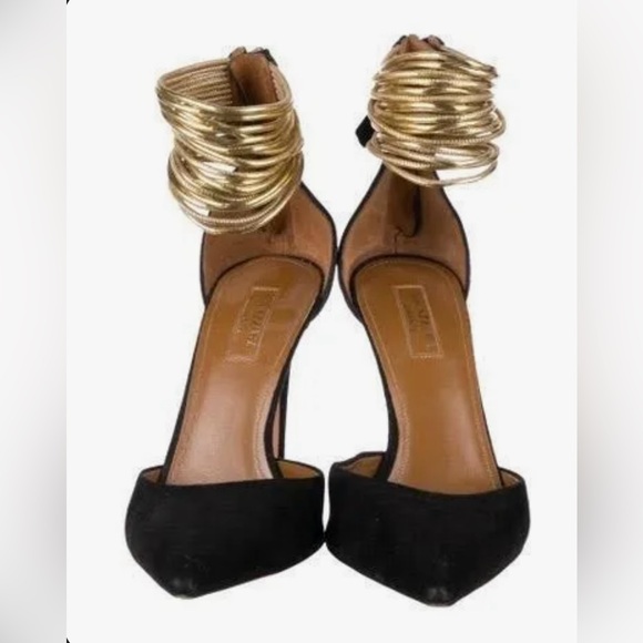 Aquazzura Suede Colorblock Pattern D’Orsay Pumps, Size US11, IT 41. Black & gold - Picture 2 of 10